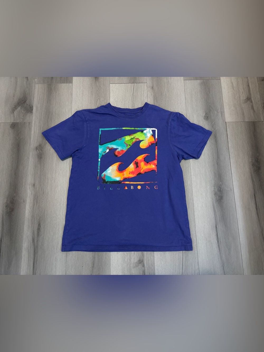 Billabong Mens Large Crayon Wave Graphic T Shirt Blue Colorful Logo Short Sleeve
